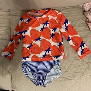 Carter’s - 18M - 2 Piece, Long Sleeve, Strawberry and Stripes Swimsuit
